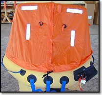 Life raft with canopy closed